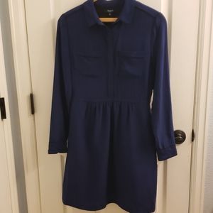 Madewell Blue 100% Silk Dress Size 4 with black piping